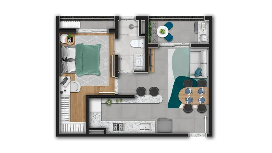 Planta de 40 m² do Ipa Club — imagem ilustrativa