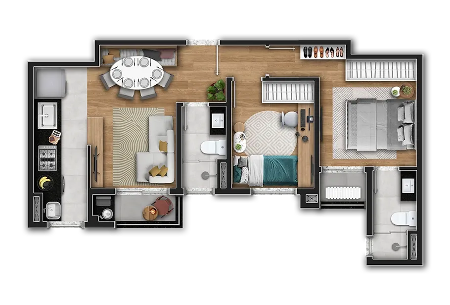 Planta de 52 m² do JR São Paulo II — imagem ilustrativa
