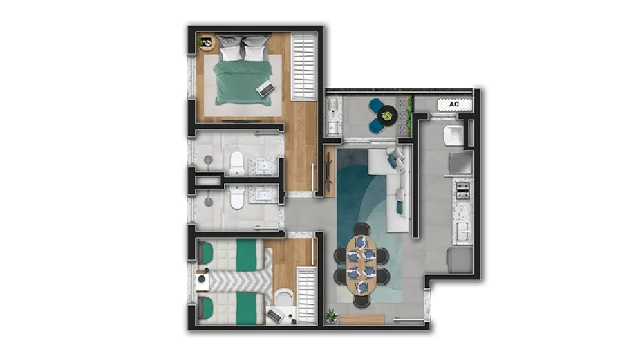 Planta de 53 m² — opção A do Ipa Club — imagem ilustrativa