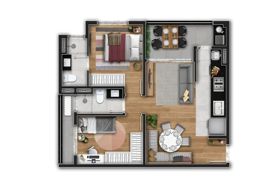 Planta de 60 m² do JR São Paulo II — imagem ilustrativa