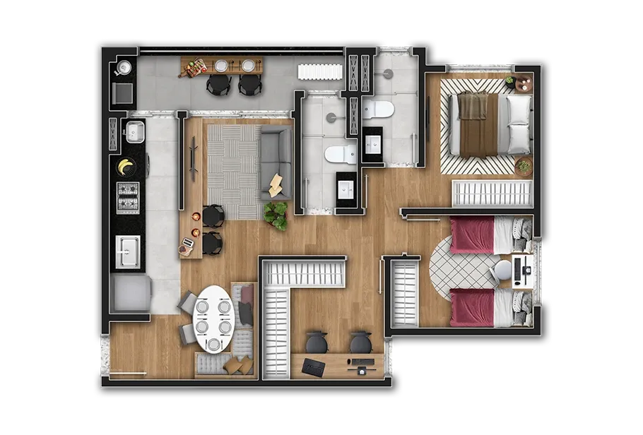 Planta de 66 m² do JR São Paulo II — imagem ilustrativa