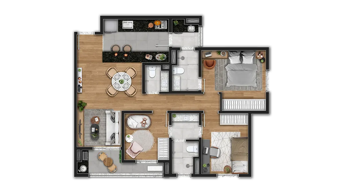 Planta de 79 m² do Essência Campolim — imagem ilustrativa