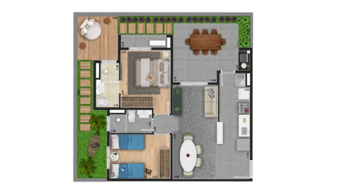 Planta de 87 m² — garden do JJR Buena Vista Clube — imagem ilustrativa