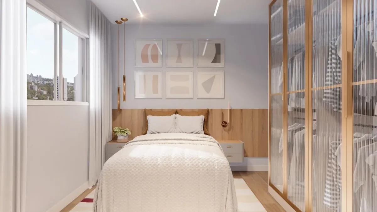Quarto da planta de 60 m² do JR São Paulo II — imagem ilustrativa