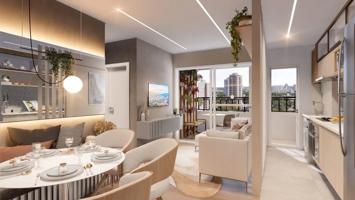 Sala da planta de 60 m² do JR São Paulo II — imagem ilustrativa